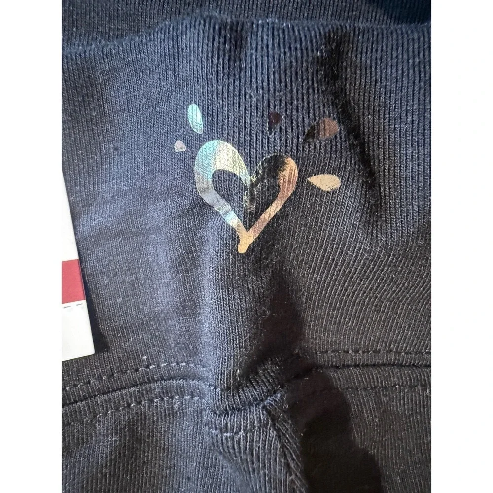 Two‎ (2) / Justice Girls Black Full Length Leggings Size S 7 8 Shiny Heart